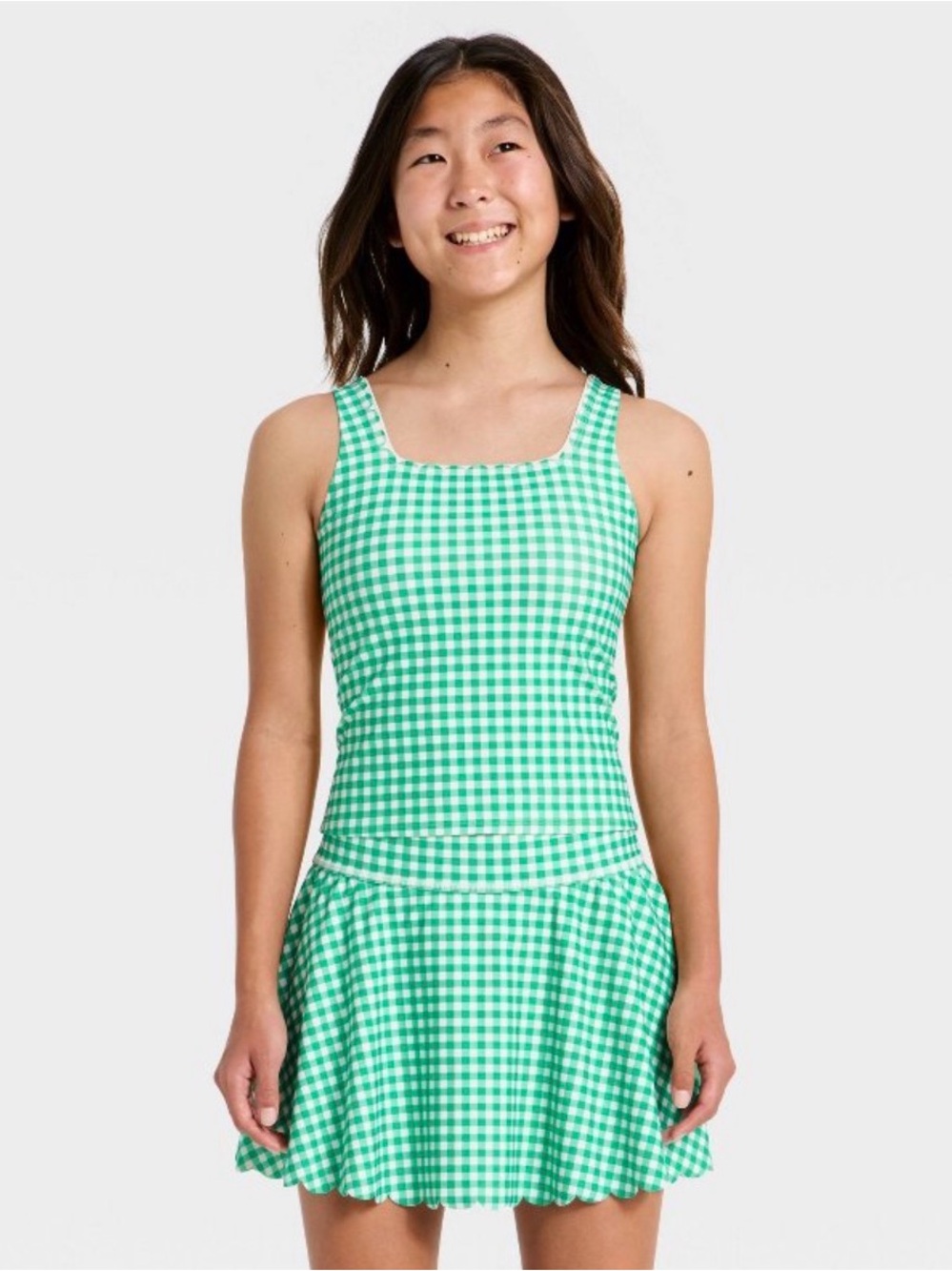 all in motion girls’ Green Gingham Tank Dress Set